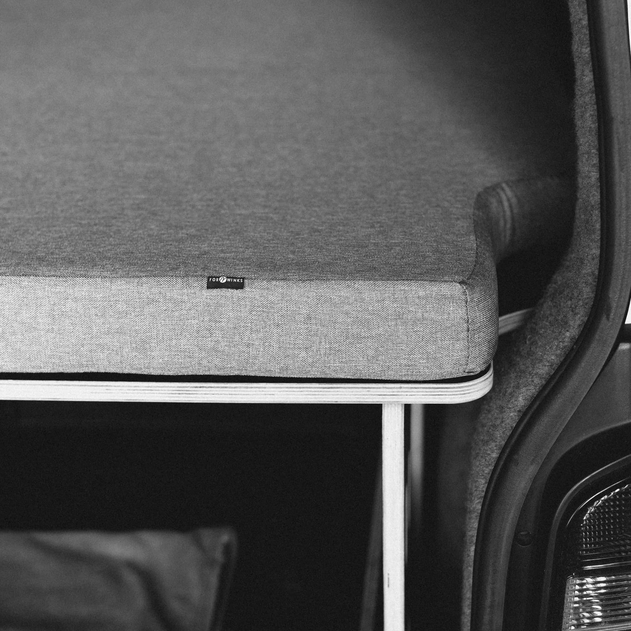 Grey premium mattress for Transporter kombi on an ovano bed platform