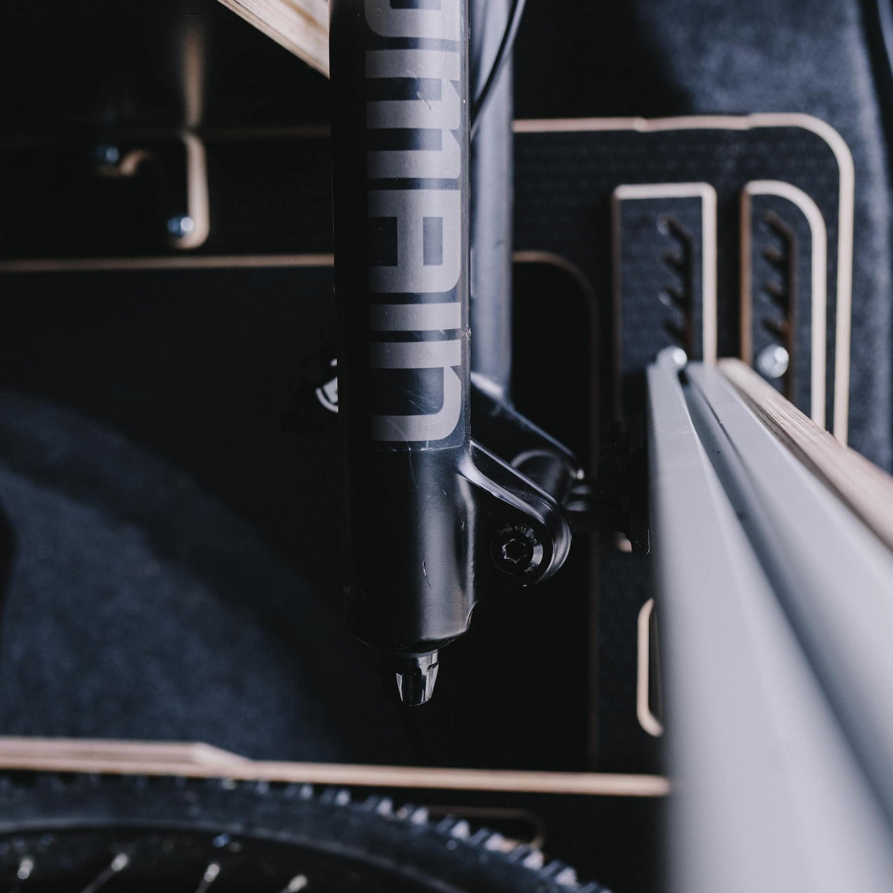 close up of ovano bike bar side elevation installed in VW transporter