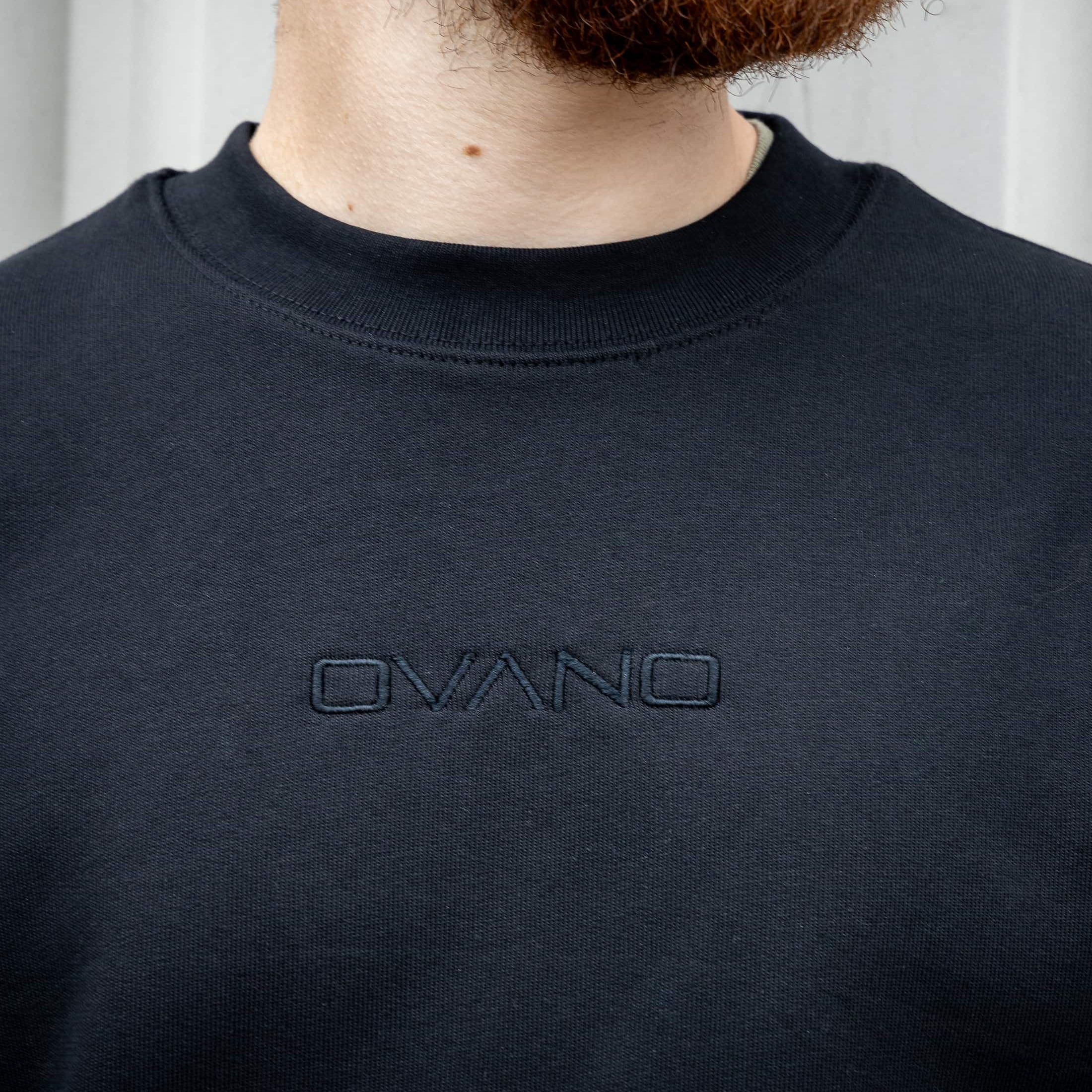 Up-close on black organic ovano cotton jumper