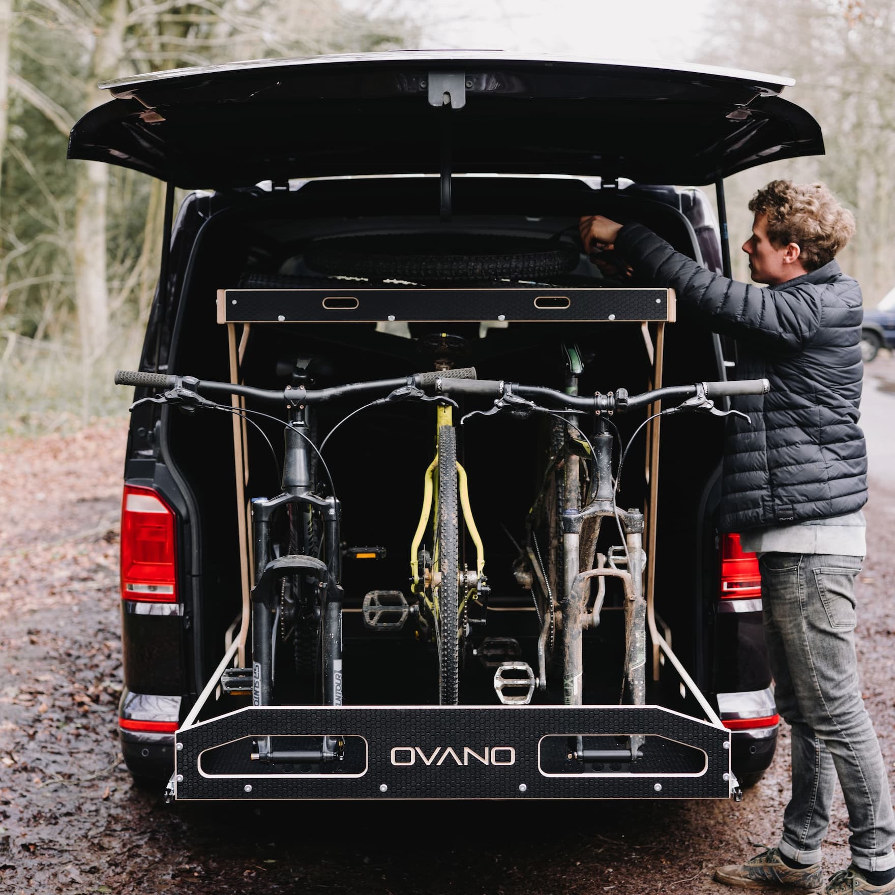 Ovano bike drawer being loaded in a LWB Transporter Kombi.