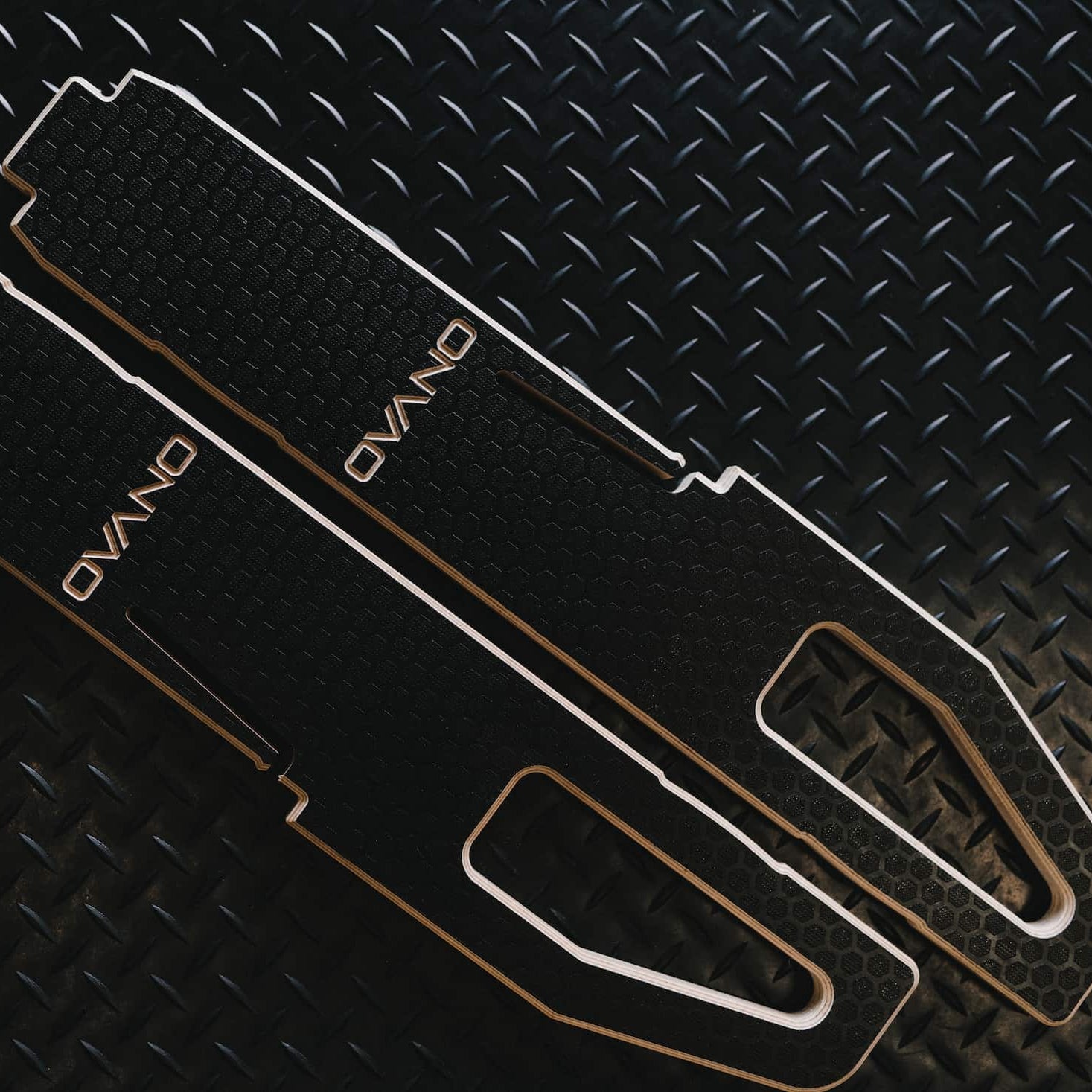 2 x ovano bed support legs shown on black rubber mat