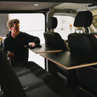 2 x ovano tables shown side by side installed in a VW Transporter.