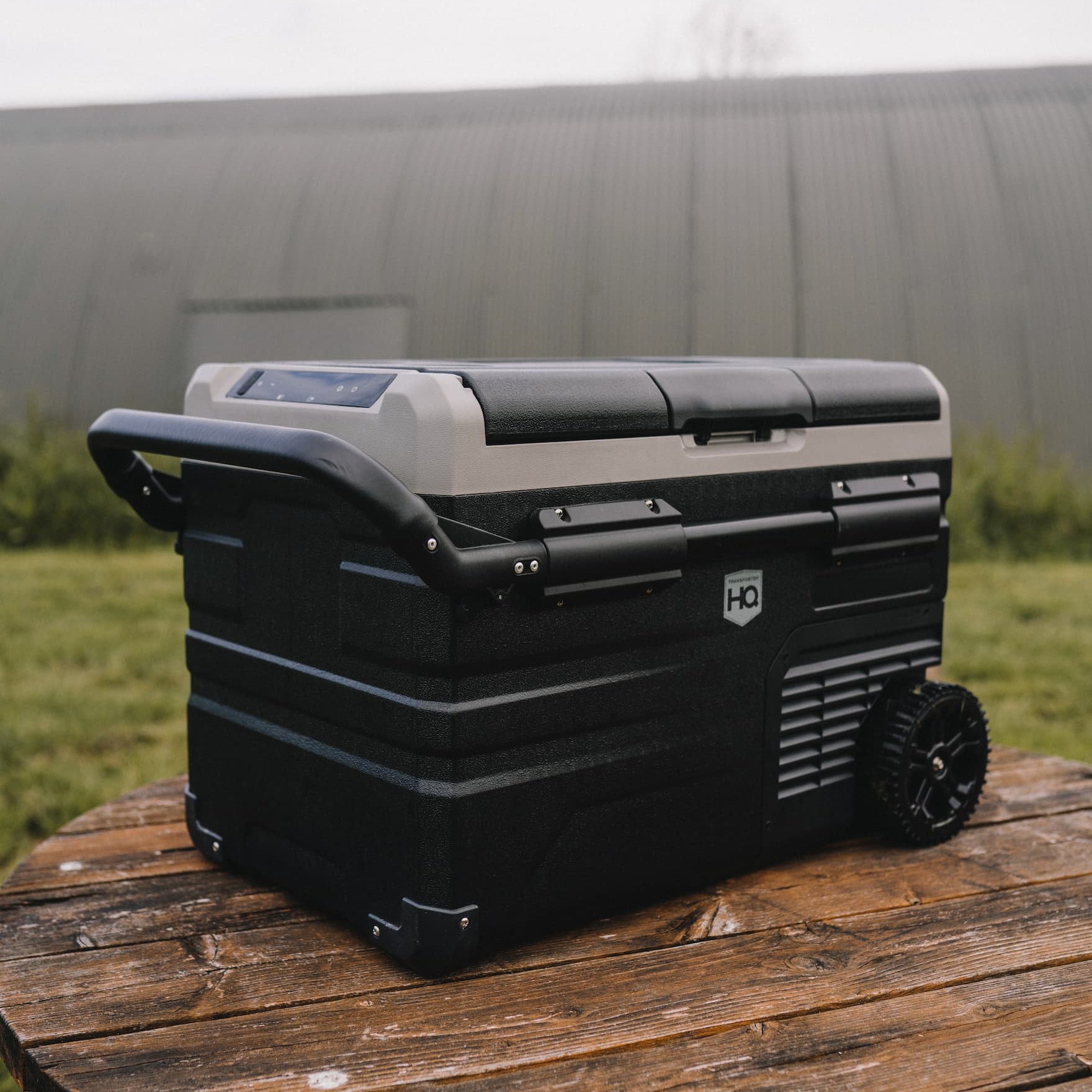 Pull along 12v fridge sat on a table