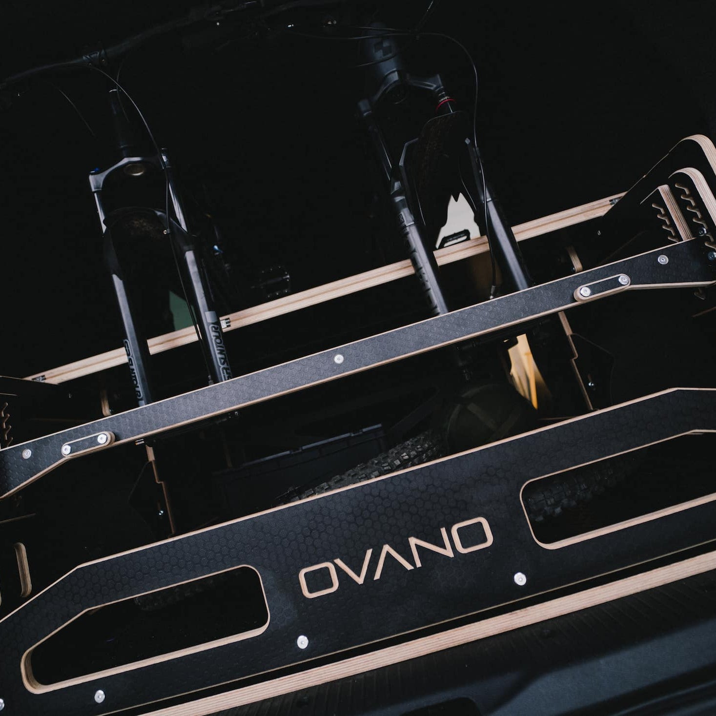 Bike rack mounted internally to a T5 Transporter.