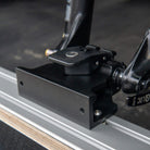 Thru axle fork mount mounted on its back on aluminium channel in a van