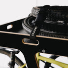 close up of Ovano bike tray top shelf, strapping MTB wheels down