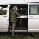 Ovano bed system viewed from side door. Using legs as supports.